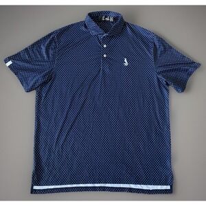 RLX Ralph Lauren Polo Shirt Blue White Polka Dots Embroidered Logo Large JBHS